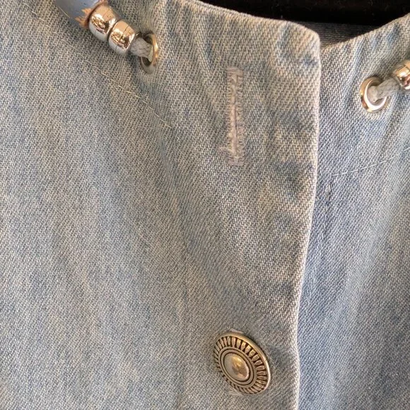 Vintage Midi Denim Dress with full button front with bead detail at neckline - Picture 8 of 10